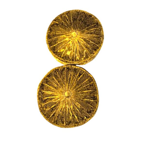 Set of Vintage Round Gathered Crush Velvet floral Cushions Chic Filled Luxury! - Picture 3 of 16